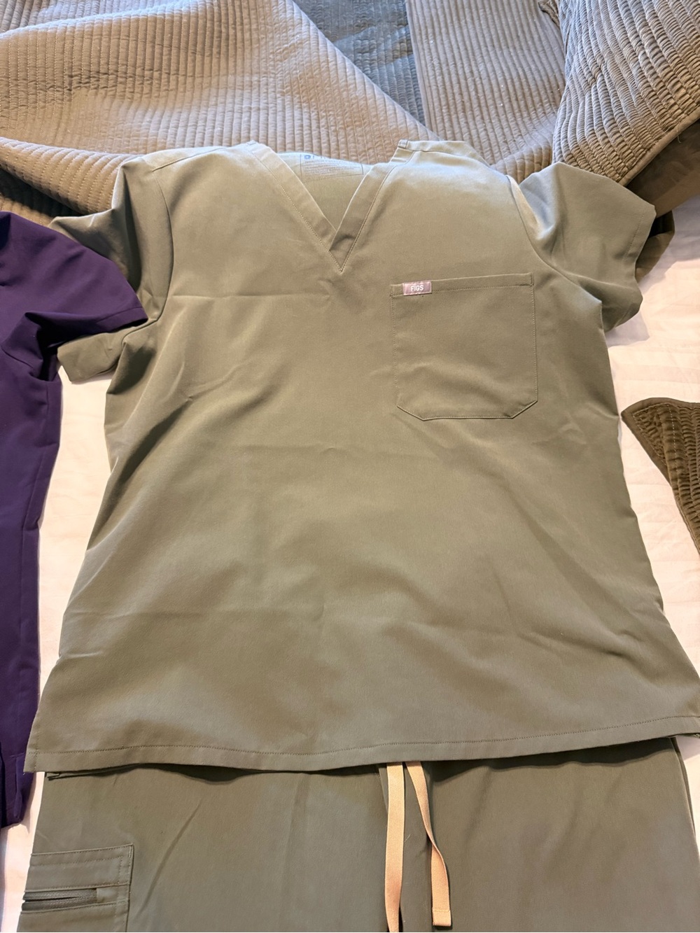 Figs Olive Green V-Neck Scrub Top